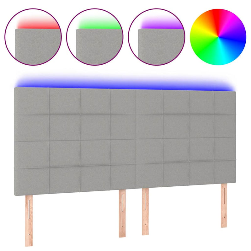 Tăblie de pat cu LED, gri deschis, 160x5x118/128 cm, textil