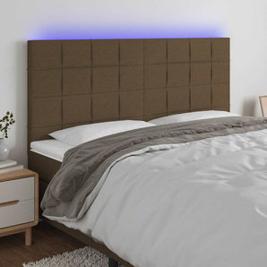 Tăblie de pat cu LED, maro închis, 160x5x118/128 cm, textil