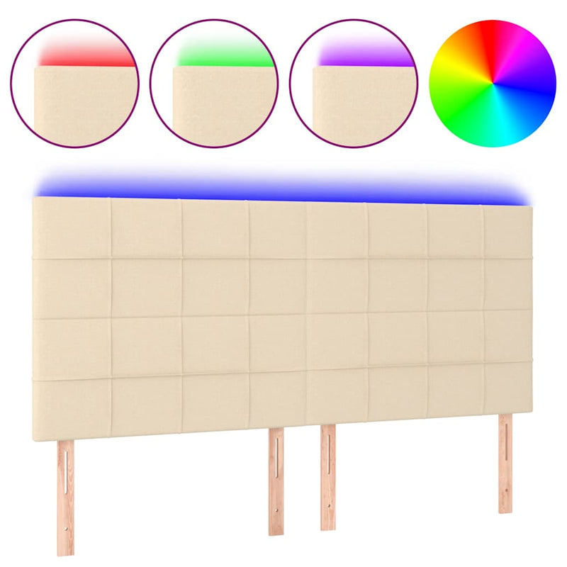 Tăblie de pat cu LED, crem, 160x5x118/128 cm, textil