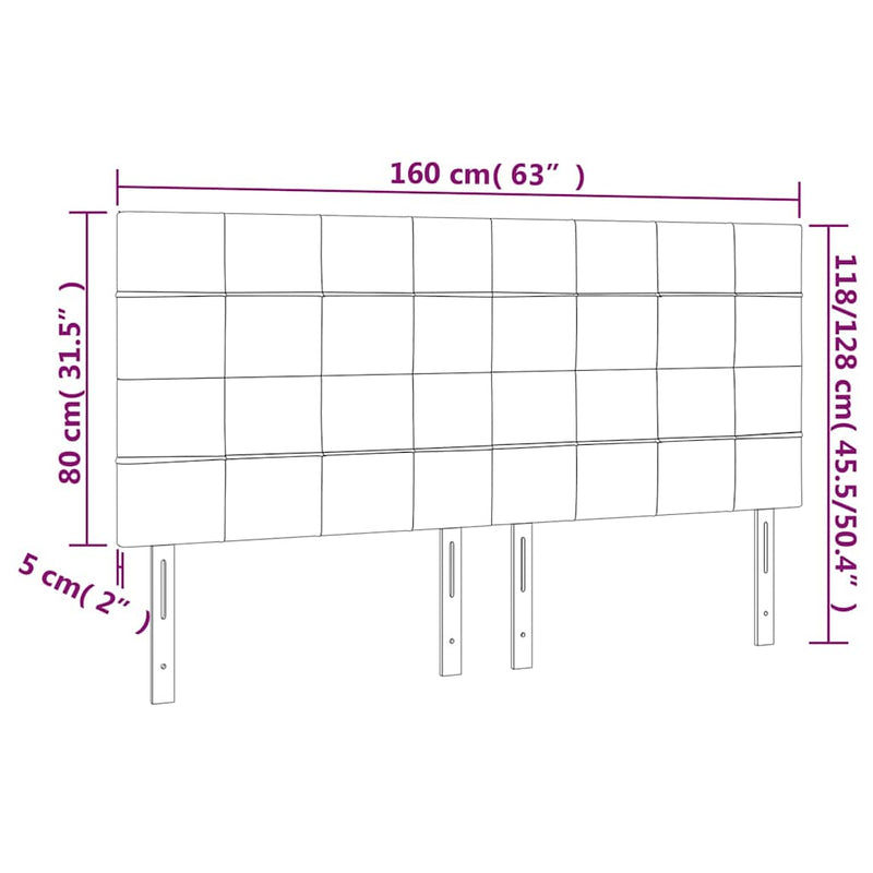 Tăblie de pat cu LED, crem, 160x5x118/128 cm, textil