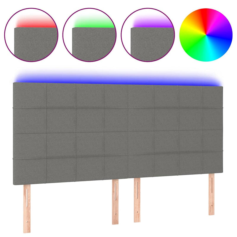 Tăblie de pat cu LED, gri închis, 180x5x118/128 cm, textil