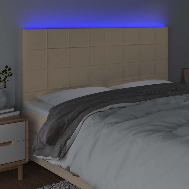 Tăblie de pat cu LED, crem, 180x5x118/128 cm, textil