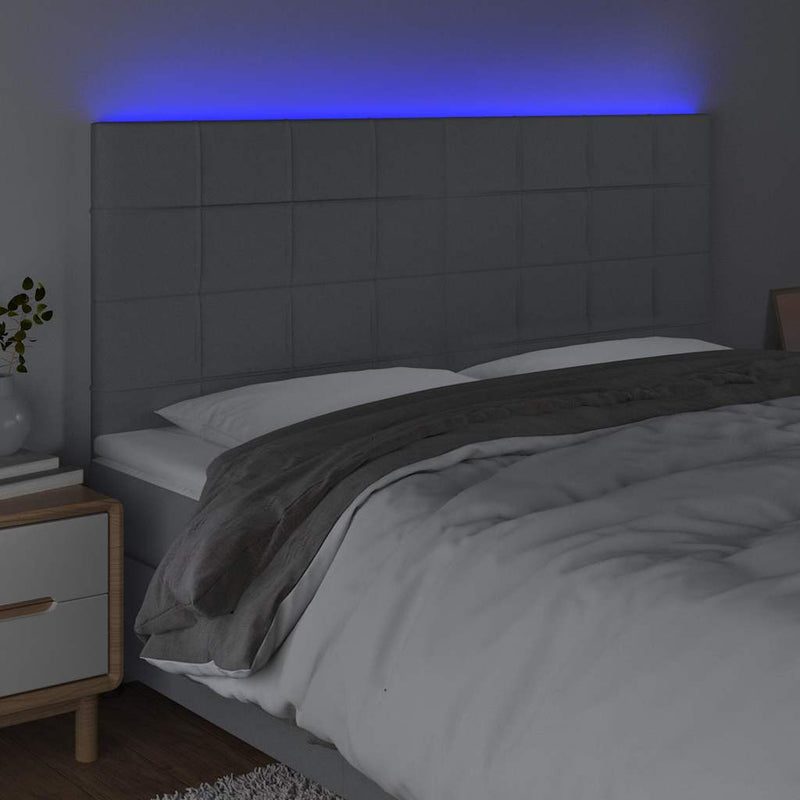 Tăblie de pat cu LED, gri deschis, 200x5x118/128 cm, textil