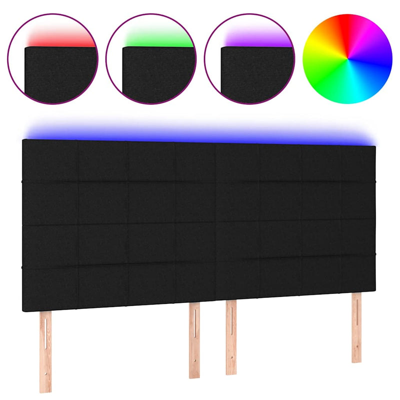 Tăblie de pat cu LED, negru, 200x5x118/128 cm, textil