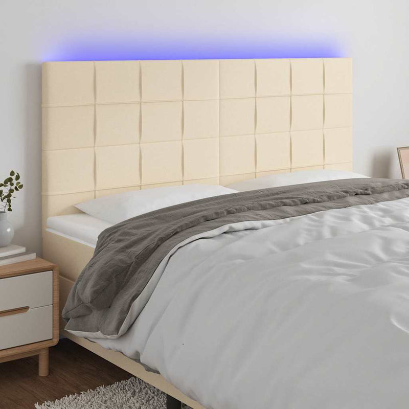 Tăblie de pat cu LED, crem, 200x5x118/128 cm, textil