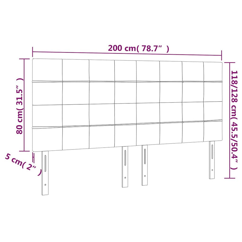Tăblie de pat cu LED, albastru, 200x5x118/128 cm, textil