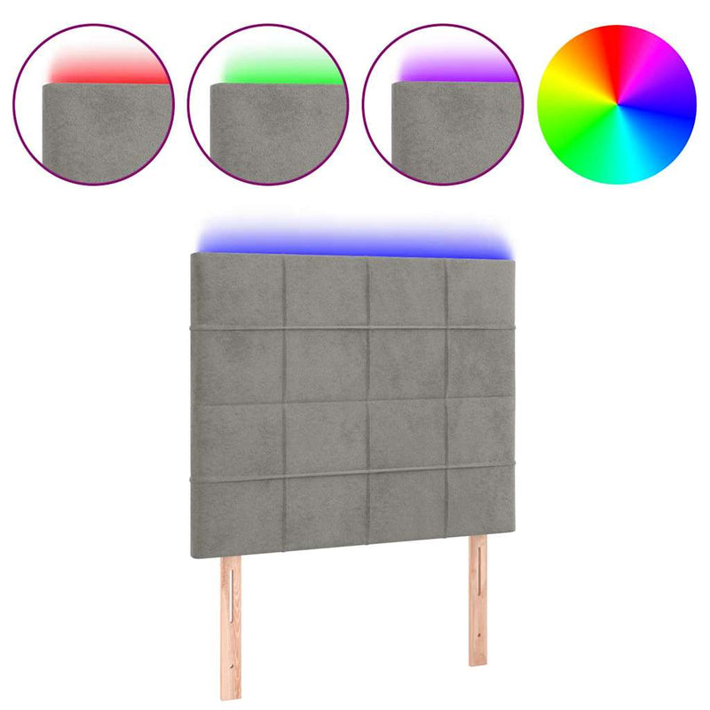 Tăblie de pat cu LED, gri deschis, 80x5x118/128 cm, catifea