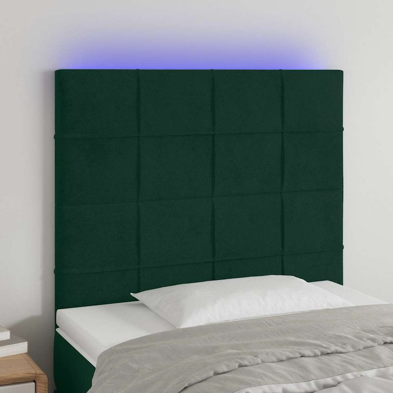 Tăblie de pat cu LED, verde închis, 80x5x118/128 cm, catifea