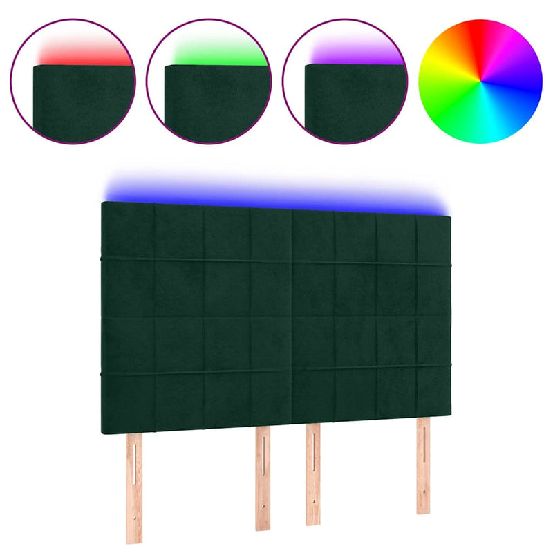 Tăblie de pat cu LED, verde închis, 144x5x118/128 cm, catifea