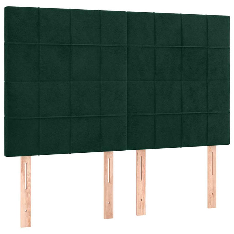 Tăblie de pat cu LED, verde închis, 144x5x118/128 cm, catifea