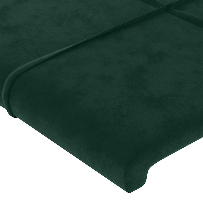 Tăblie de pat cu LED, verde închis, 144x5x118/128 cm, catifea