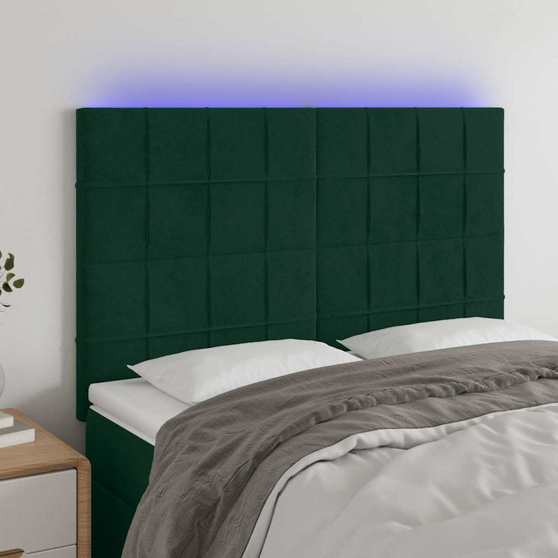 Tăblie de pat cu LED, verde închis, 144x5x118/128 cm, catifea