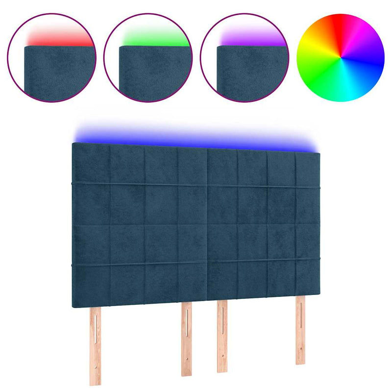Tăblie de pat cu LED, albastru închis, 144x5x118/128cm, catifea