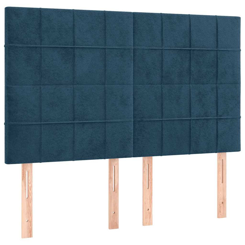 Tăblie de pat cu LED, albastru închis, 144x5x118/128cm, catifea