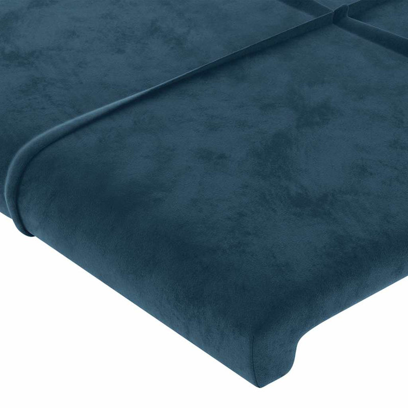 Tăblie de pat cu LED, albastru închis, 144x5x118/128cm, catifea