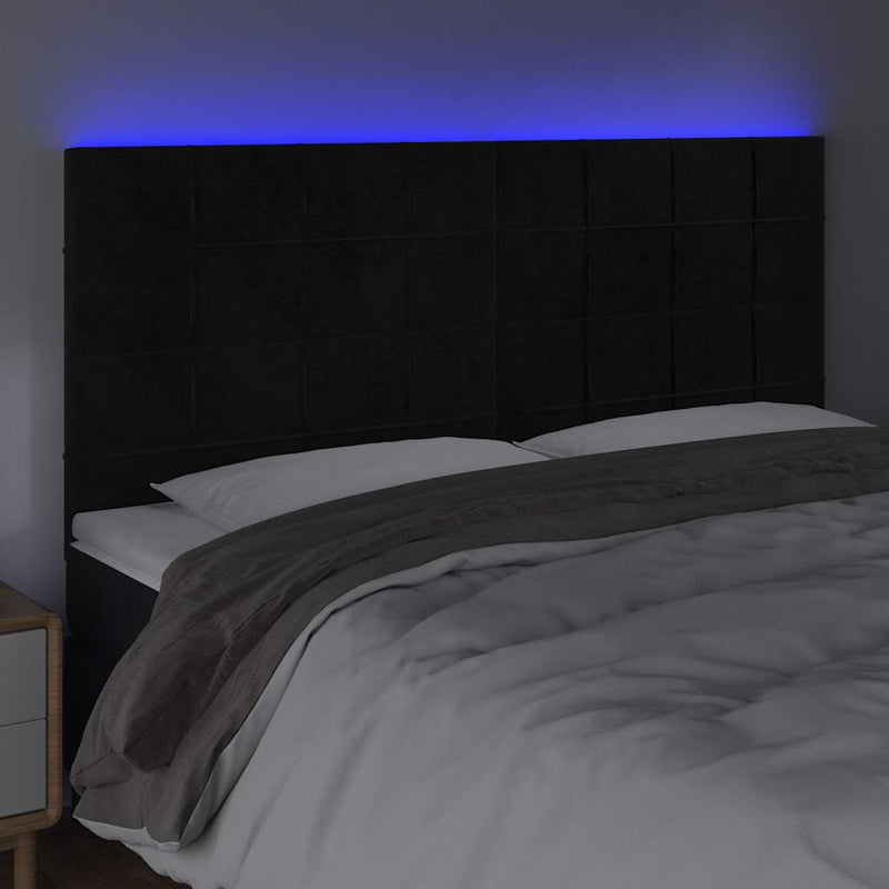 Tăblie de pat cu LED, negru, 160x5x118/128 cm, catifea