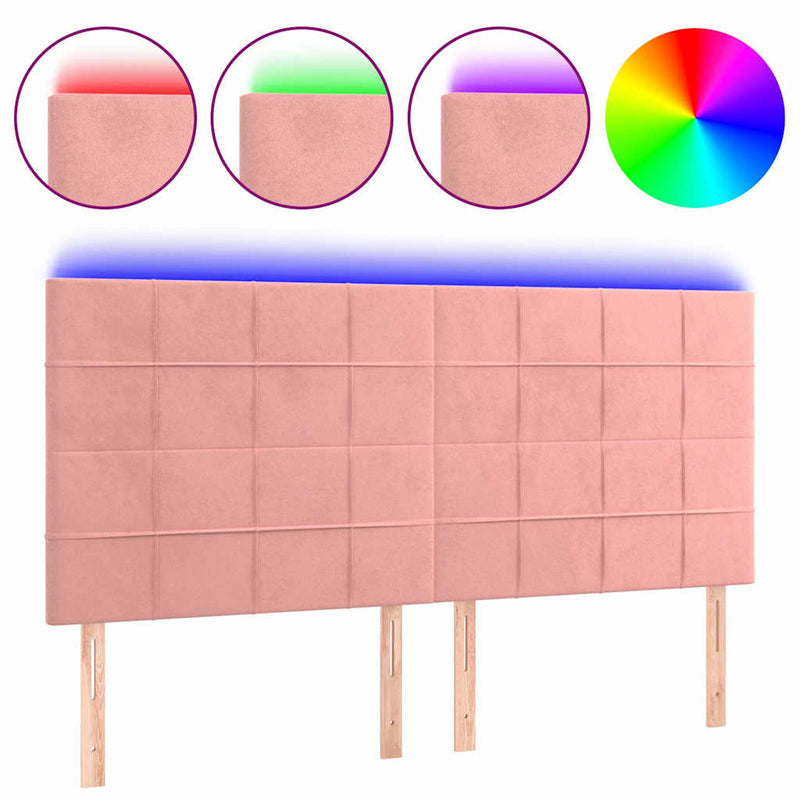 Tăblie de pat cu LED, roz, 200x5x118/128 cm, catifea