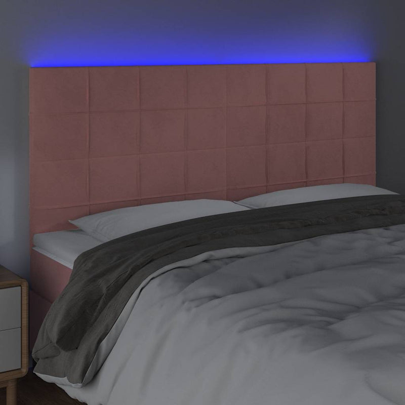 Tăblie de pat cu LED, roz, 200x5x118/128 cm, catifea