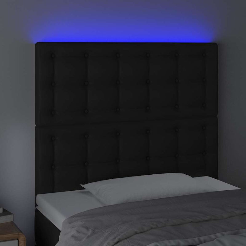 Tăblie de pat cu LED, negru, 80x5x118/128 cm, piele ecologică