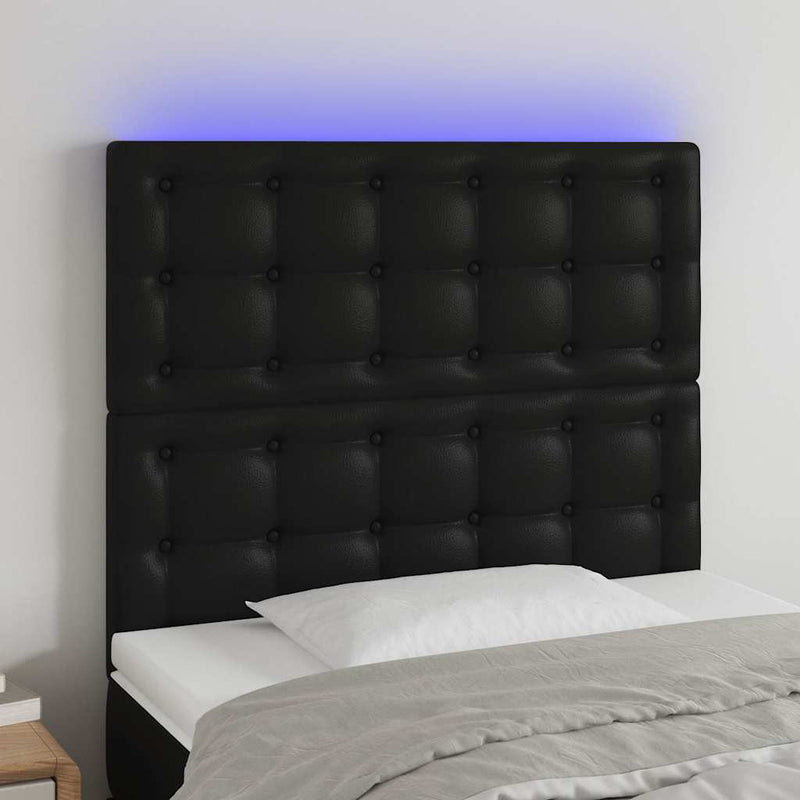 Tăblie de pat cu LED, negru, 80x5x118/128 cm, piele ecologică