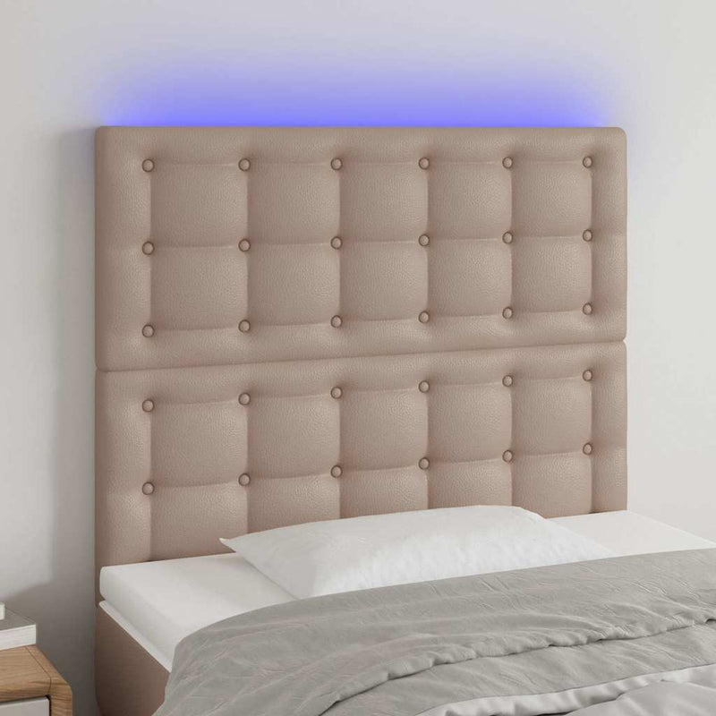 Tăblie de pat cu LED cappuccino 80x5x118/128cm, piele ecologică