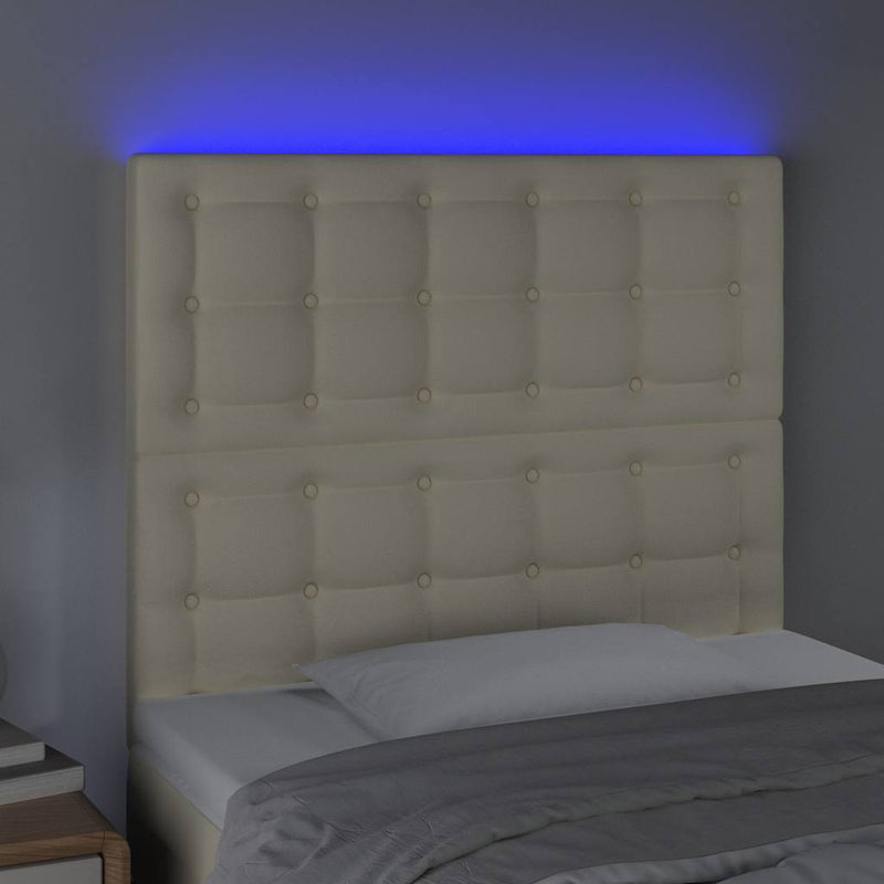 Tăblie de pat cu LED, crem, 90x5x118/128 cm, piele ecologică