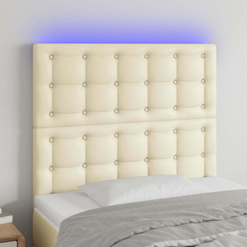 Tăblie de pat cu LED, crem, 90x5x118/128 cm, piele ecologică