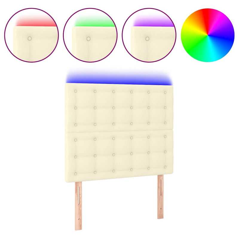 Tăblie de pat cu LED, crem, 100x5x118/128 cm, piele ecologică