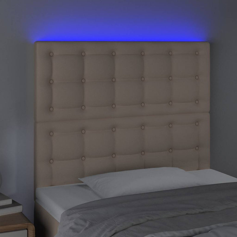 Tăblie de pat cu LED, cappuccino, 100x5x118/128 cm, piele eco