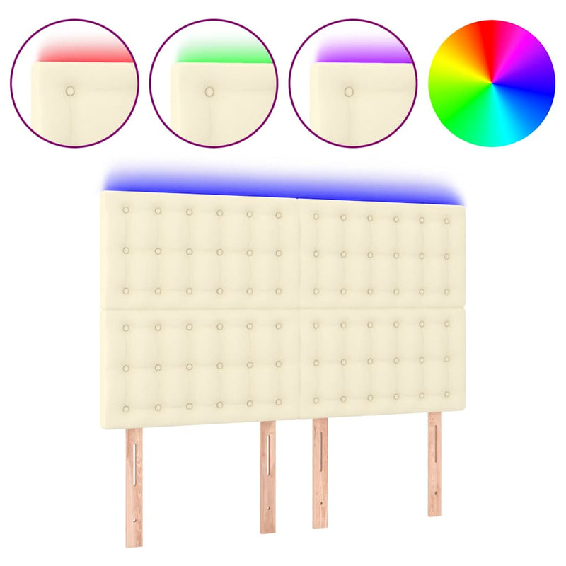 Tăblie de pat cu LED, crem, 144x5x118/128 cm, piele ecologică