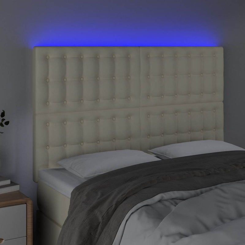 Tăblie de pat cu LED, crem, 144x5x118/128 cm, piele ecologică