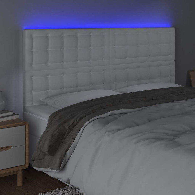 Tăblie cu LED-uri, alb, 160x5x118/128 cm, piele ecologică