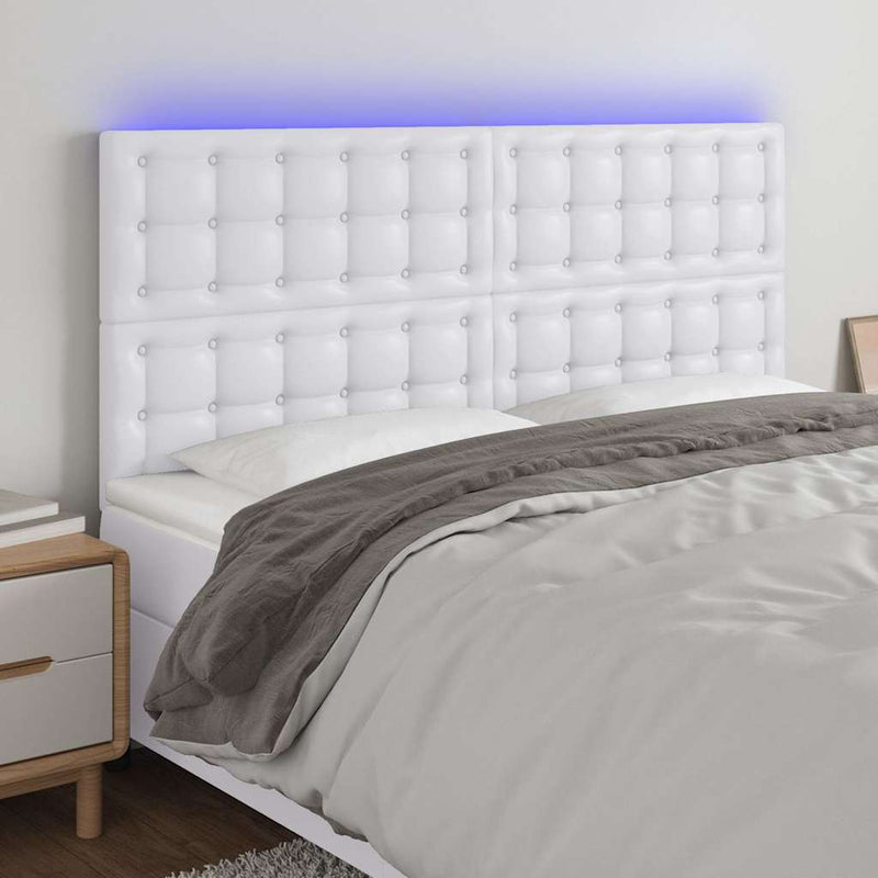 Tăblie cu LED-uri, alb, 160x5x118/128 cm, piele ecologică