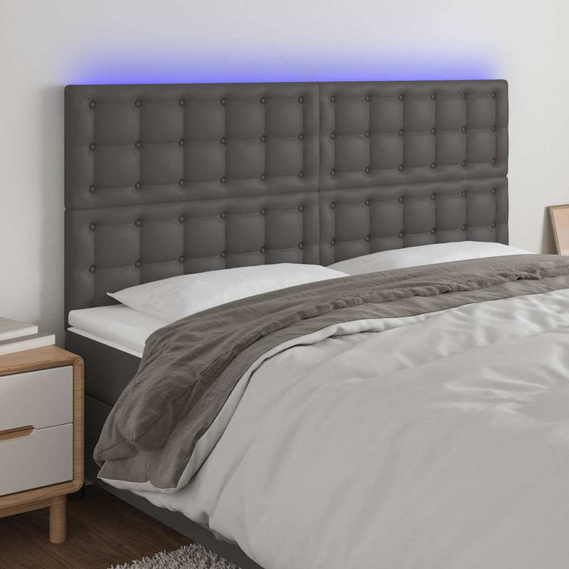 Tăblie cu LED-uri, gri, 160x5x118/128 cm, piele ecologică