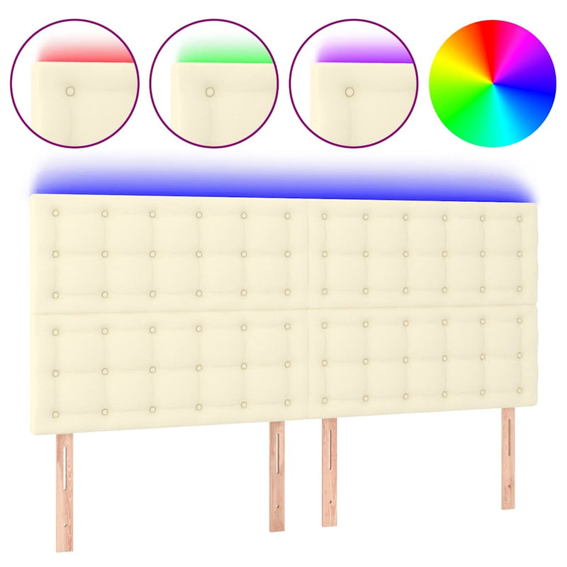 Tăblie de pat cu LED, crem, 200x5x118/128 cm, piele ecologică
