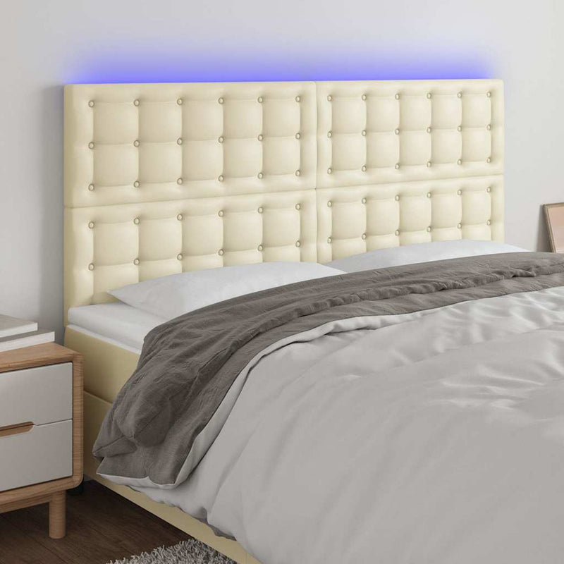 Tăblie de pat cu LED, crem, 200x5x118/128 cm, piele ecologică
