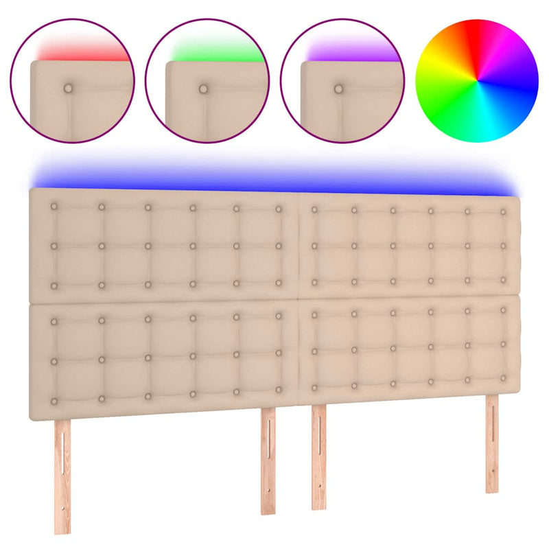Tăblie de pat cu LED, cappuccino, 200x5x118/128 cm, piele eco