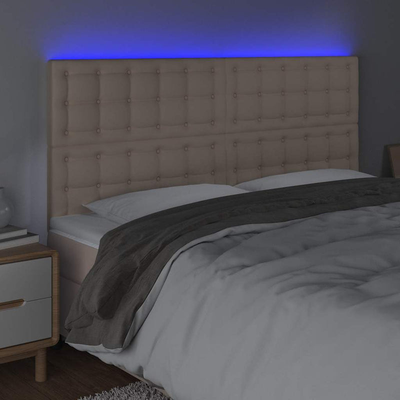 Tăblie de pat cu LED, cappuccino, 200x5x118/128 cm, piele eco