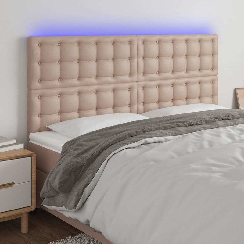 Tăblie de pat cu LED, cappuccino, 200x5x118/128 cm, piele eco