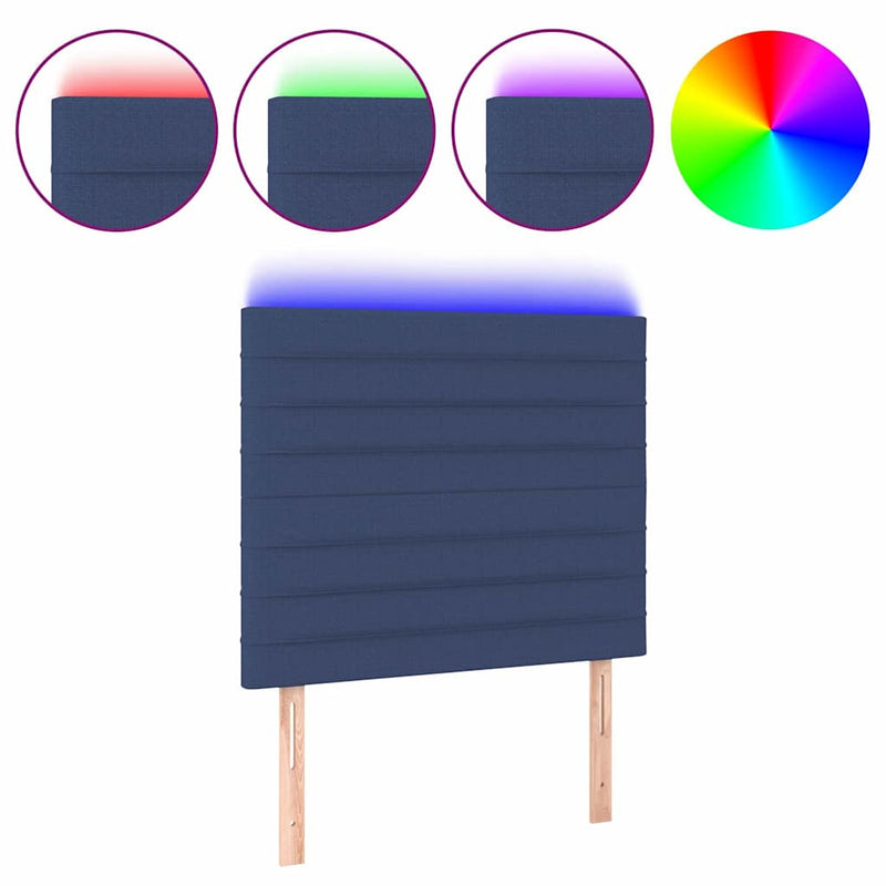 Tăblie de pat cu LED, albastru, 80x5x118/128 cm, textil