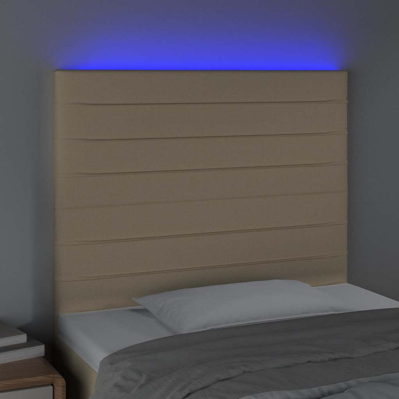 Tăblie de pat cu LED, crem, 90x5x118/128 cm, textil