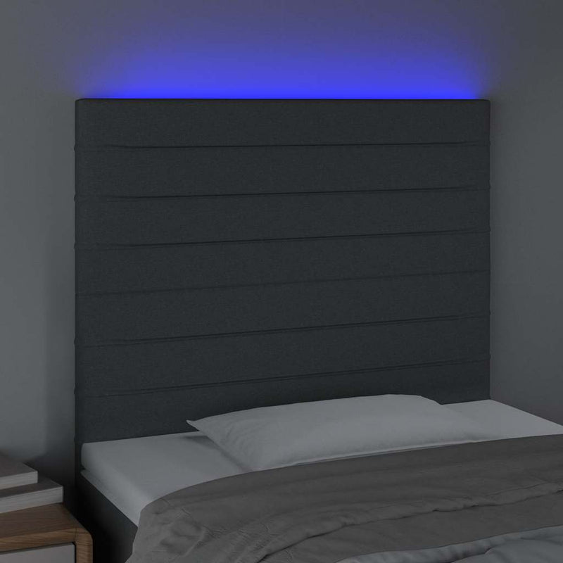 Tăblie de pat cu LED, gri închis, 100x5x118/128 cm, textil