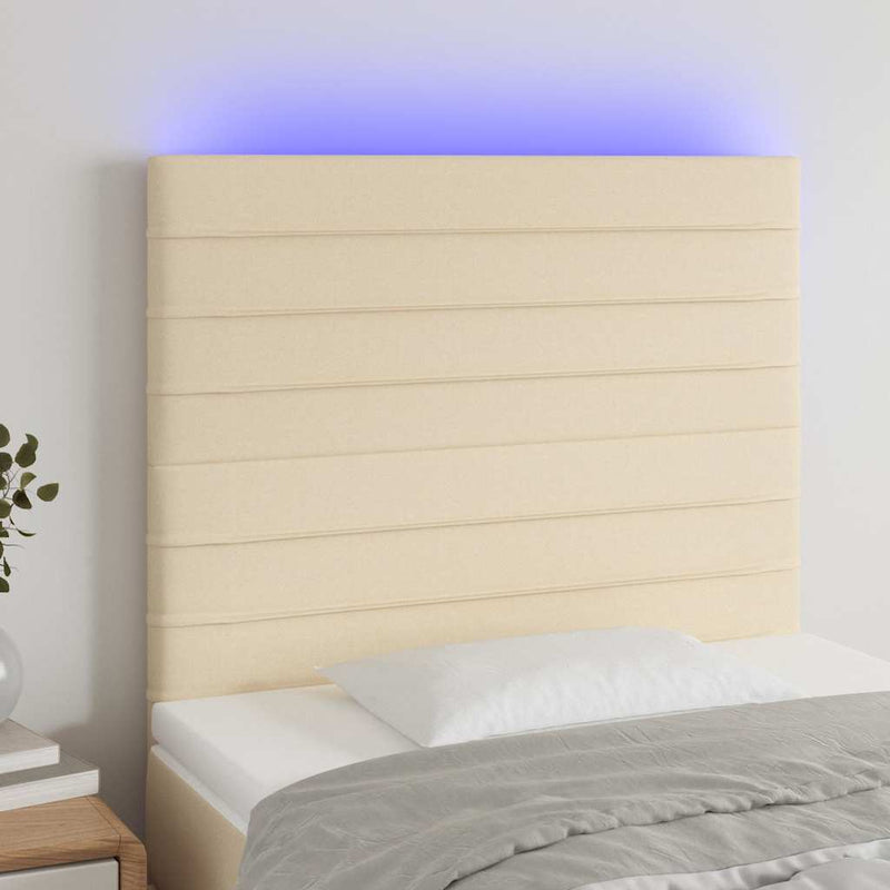 Tăblie de pat cu LED, crem, 100x5x118/128 cm, textil