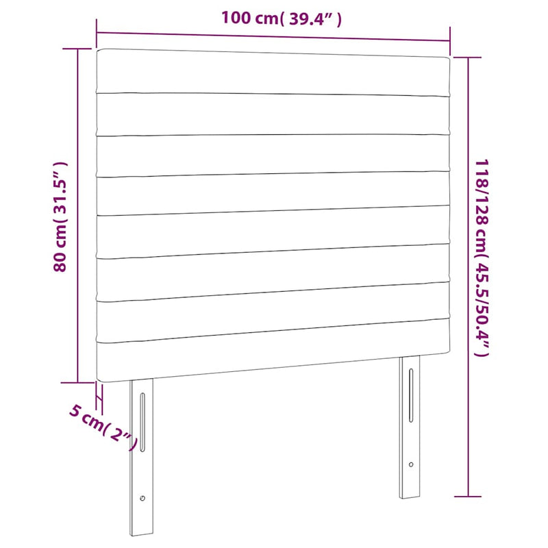 Tăblie de pat cu LED, albastru, 100x5x118/128 cm, textil