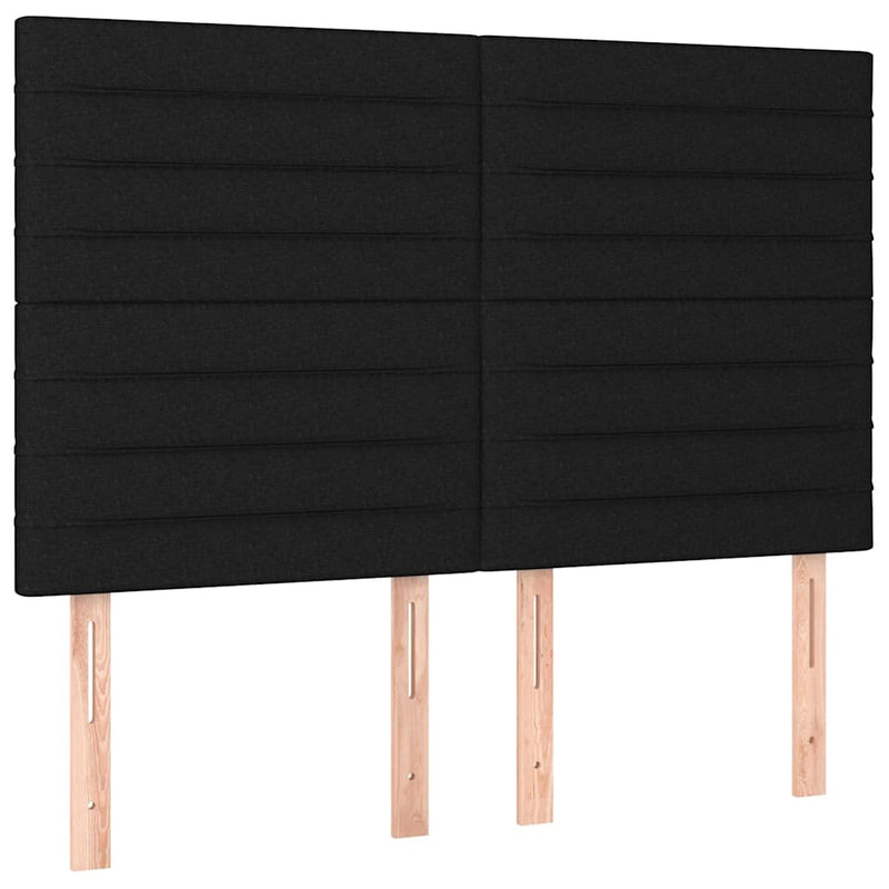 Tăblie de pat cu LED, negru, 144x5x118/128 cm, textil