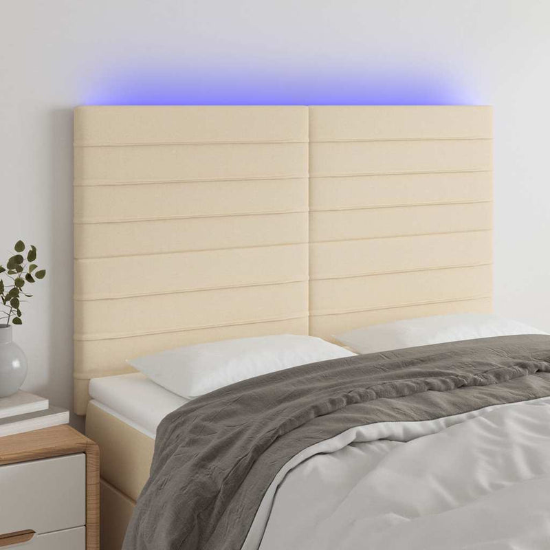 Tăblie de pat cu LED, crem, 144x5x118/128 cm, textil