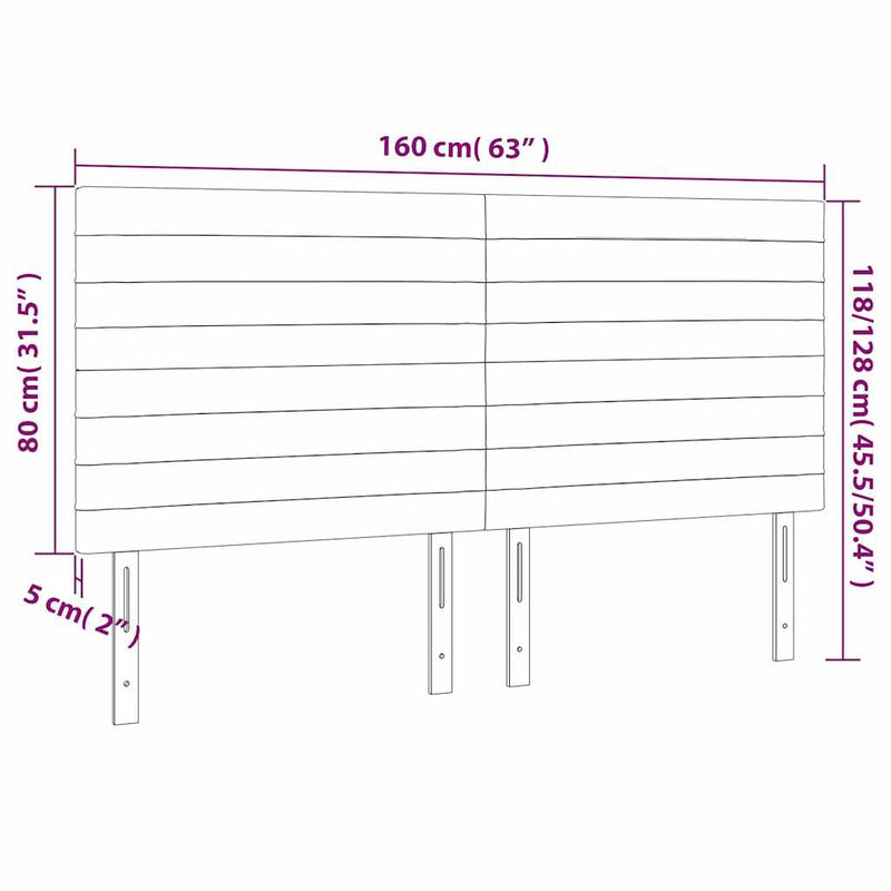 Tăblie de pat cu LED, albastru, 160x5x118/128 cm, textil