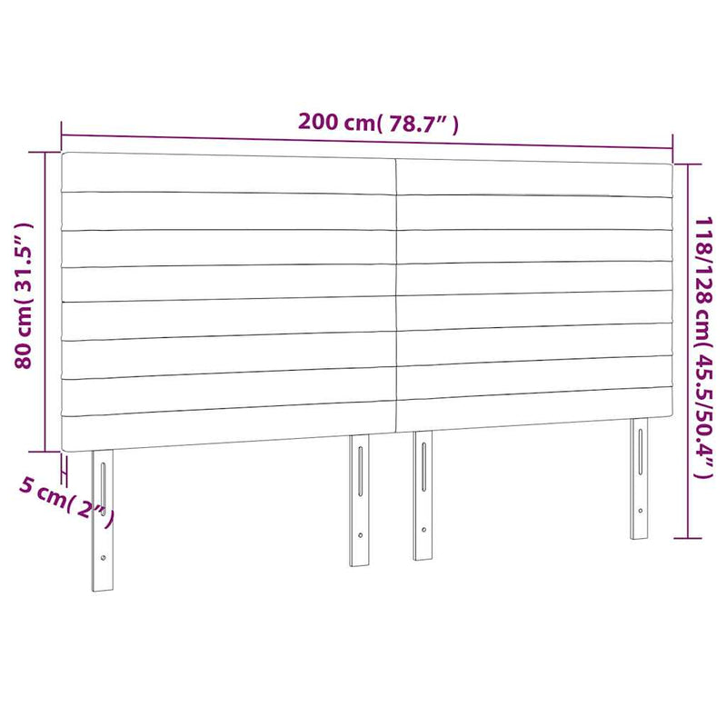 Tăblie de pat cu LED, albastru, 200x5x118/128 cm, textil