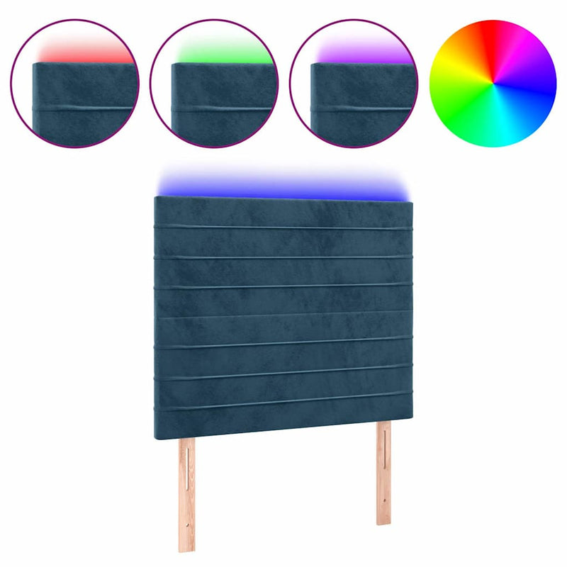 Tăblie de pat cu LED, albastru închis, 80x5x118/128cm, catifea