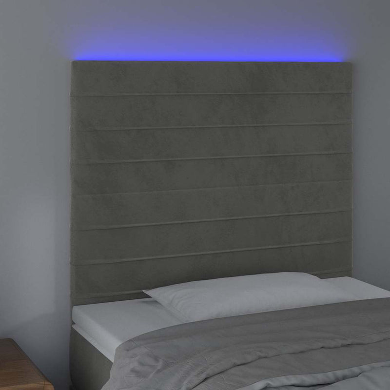 Tăblie de pat cu LED, gri deschis, 90x5x118/128 cm, catifea